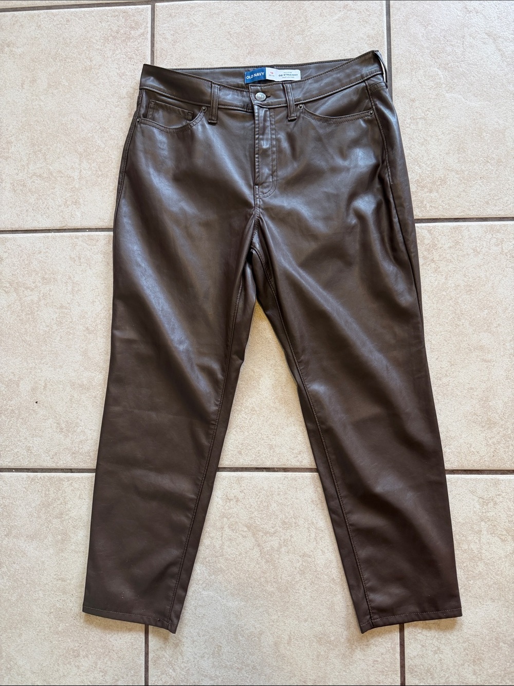 Old Navy OG Straight Faux Leather Pants in Dark Brown